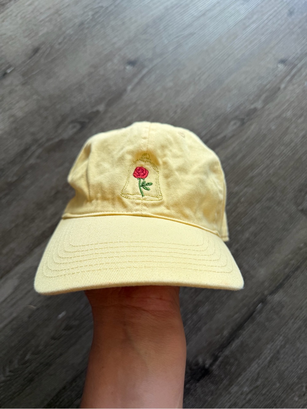 Disney Yellow Kids Cap with Pink Rose Embroidery